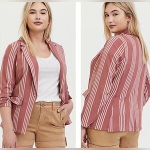 Torrid DUSTY ROSE STRIPE LONGLINE BOYFRIEND BLAZER Size 2X